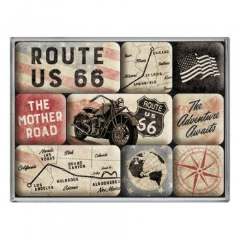 Набор из 9 магнитов Nostalgic Art Route 66 Bike Map (83117)